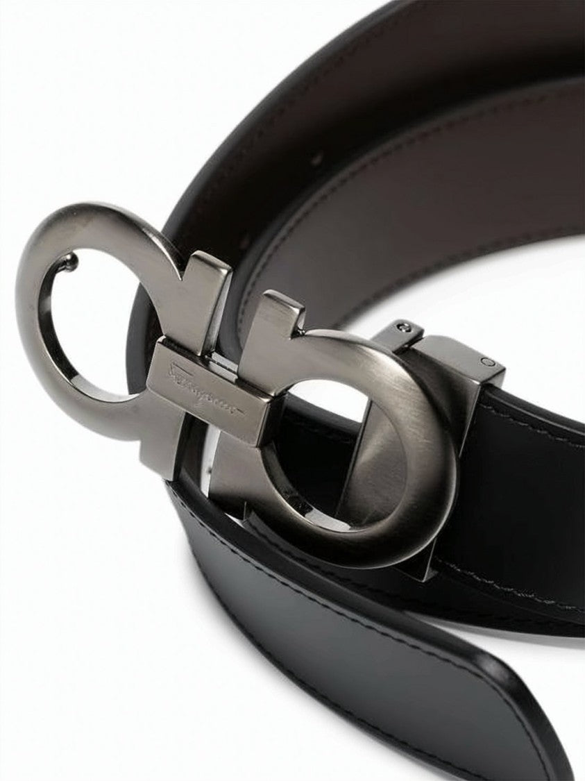 Salvatore Ferragamo Gancini Leather Belt With Iconic Metal Buckle