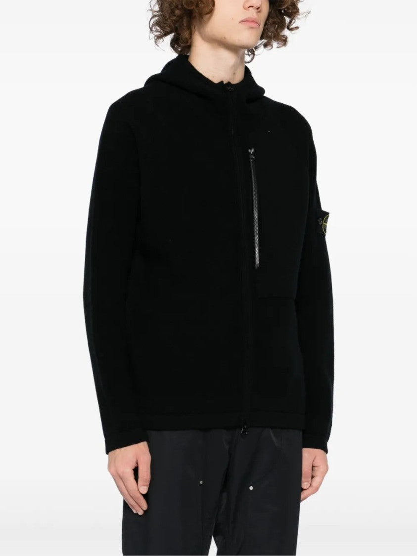 Stone Island Hooded Black Jacket With Logo Patch