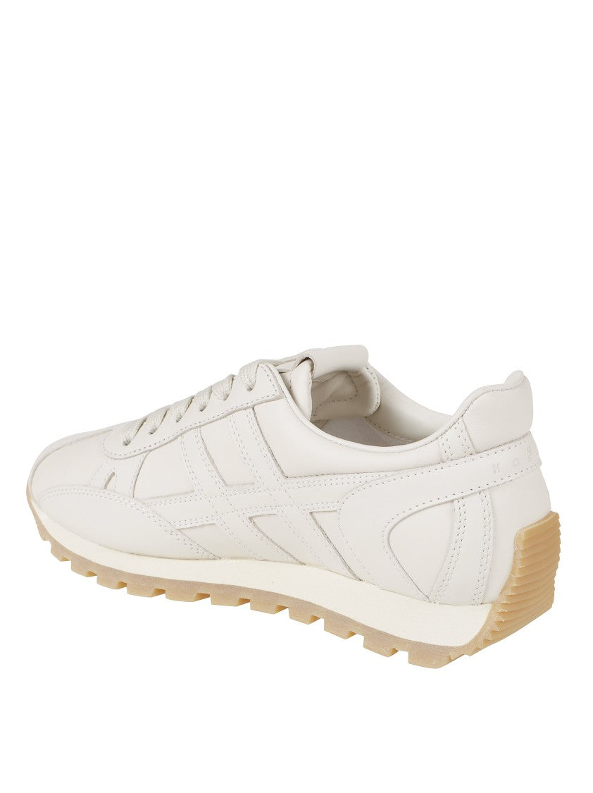 Hogan Minimalist Beige Sneakers With Subtle Stitched Paneling