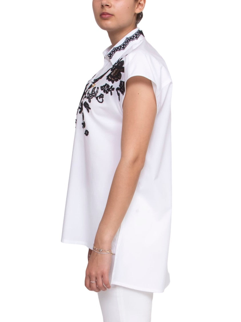 Dolce & Gabbana White Floral Embroidered High-Collar Shirt