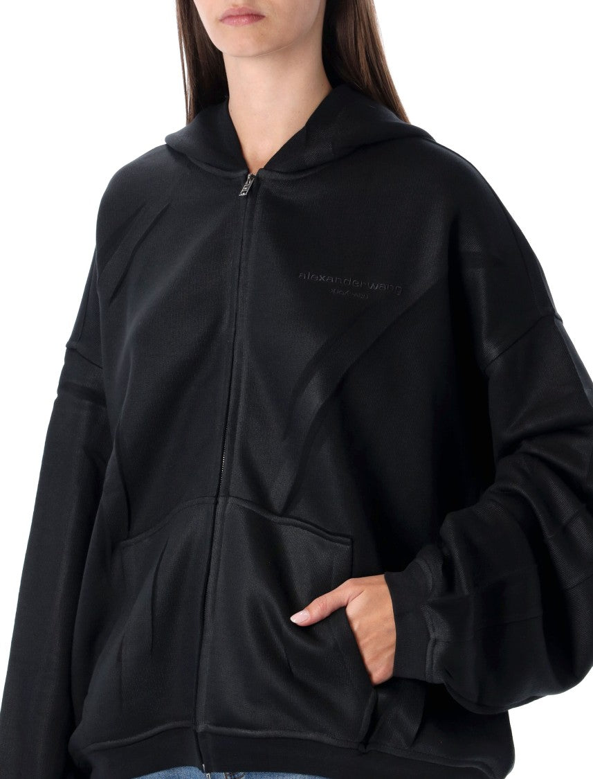 Alexander Wang Black Crinkled Effect Hoodie Sweatshirt