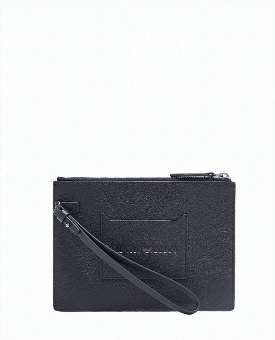 Emporio Armani Tumbled Leather Zip Closure Pouch Bag