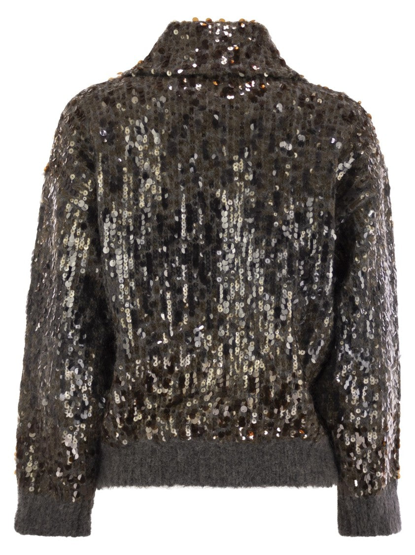 Brunello Cucinelli Dazzling Dégradé Embroidery Mohair/Wool Cardigan