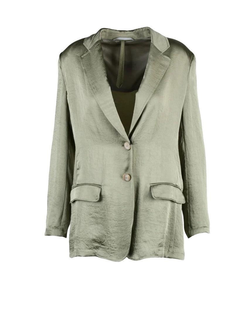 Marella Monochrome Green Acetate Satin Monochrome Blazer