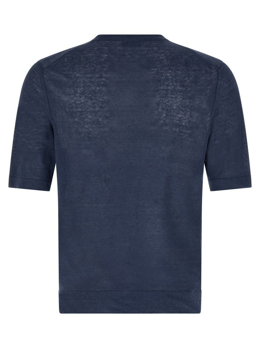Ballantyne Front Argyle Jacquard T-Shirt In Linen-Cotton Blend