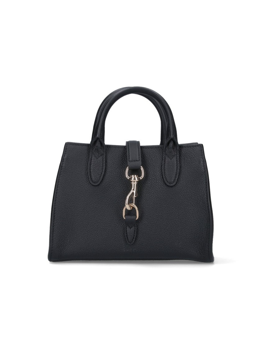 Gucci Textured Black Leather Small Tote Bag With Rigid Top Handles