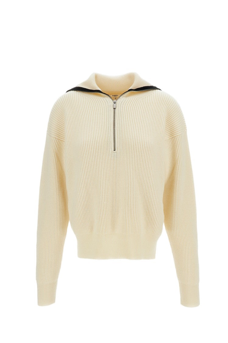 Barena Cream Merino Wool Half-Zip Sweater