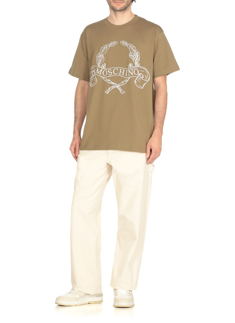 Moschino Cotton T-Shirt With Contrasting Embroidered Logo