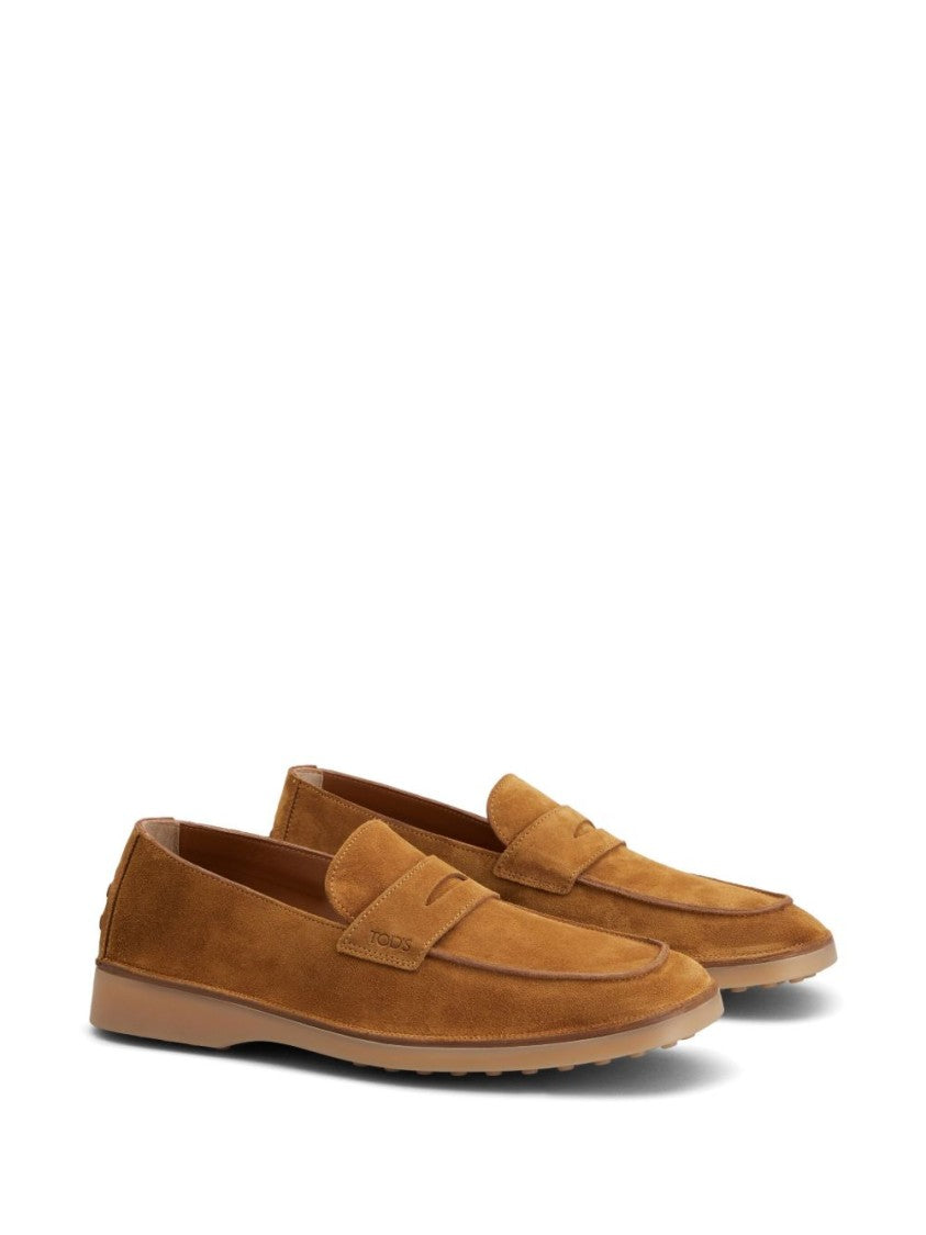 Tod's Slip-On Loafers With Gommino Sole In Caramel Brown Suede