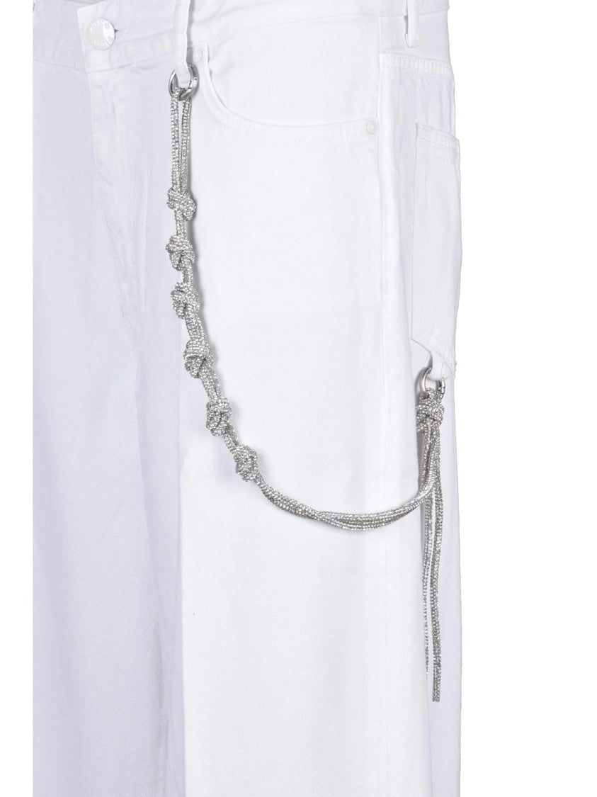 Pinko Loose Fit White Jeans With Decorative Side Chain