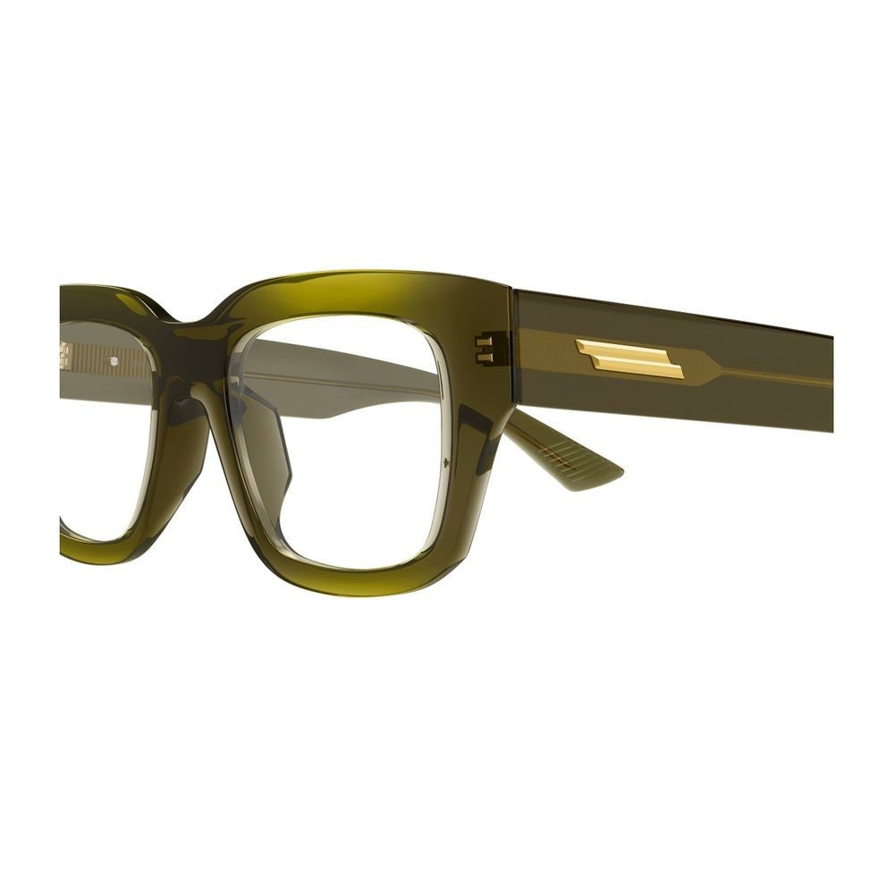 Bottega Veneta Bv1361o Ribbon Line Oversized Rectangular Optical Frame In Transparent Green Acetate