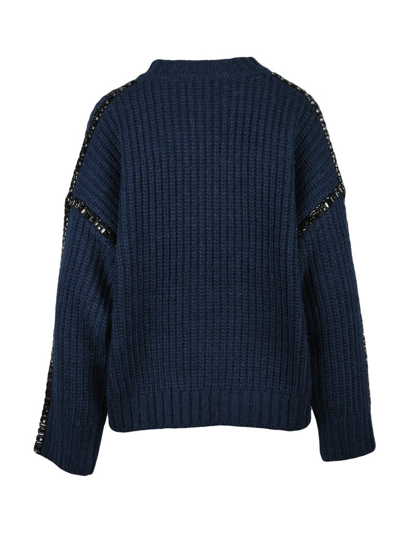 Essentiel Antwerp Chunky Knit Oversized Sweater With Detachable Collar And Sequin Trims
