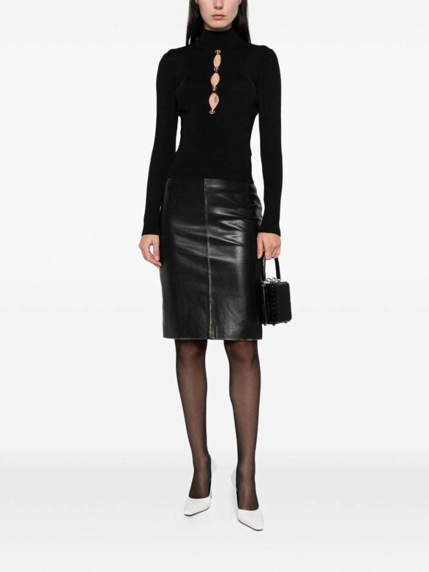 Self-Portrait Fitted Ribbed Sweater With Vertical Cut-Out Design