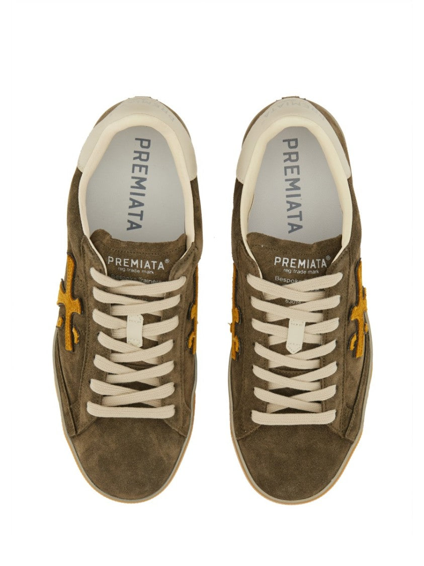 Premiata Low-Top Sneakers In Soft Olive Calf Leather