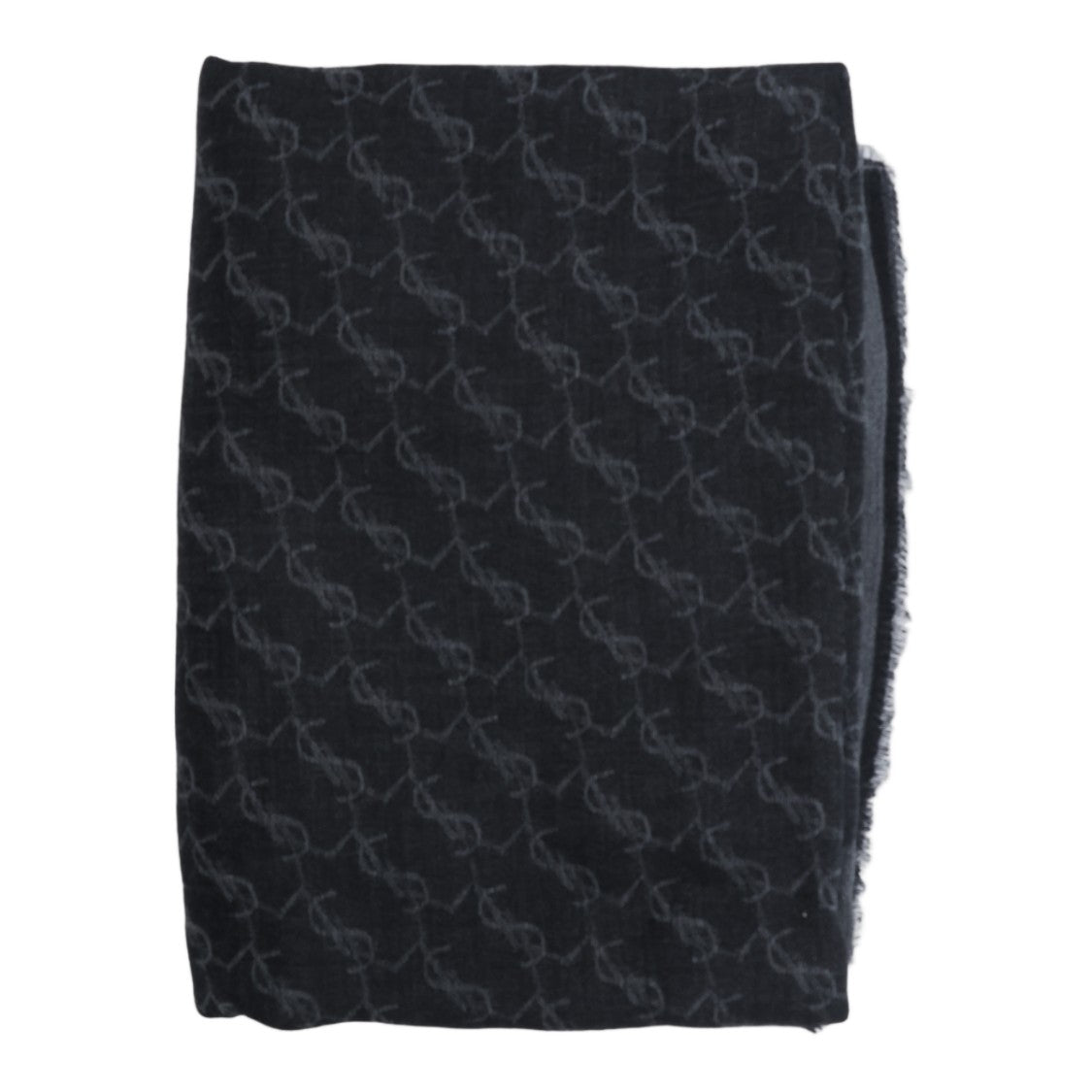 Saint Laurent Black Letter-Pattern Frayed-Edge Scarf
