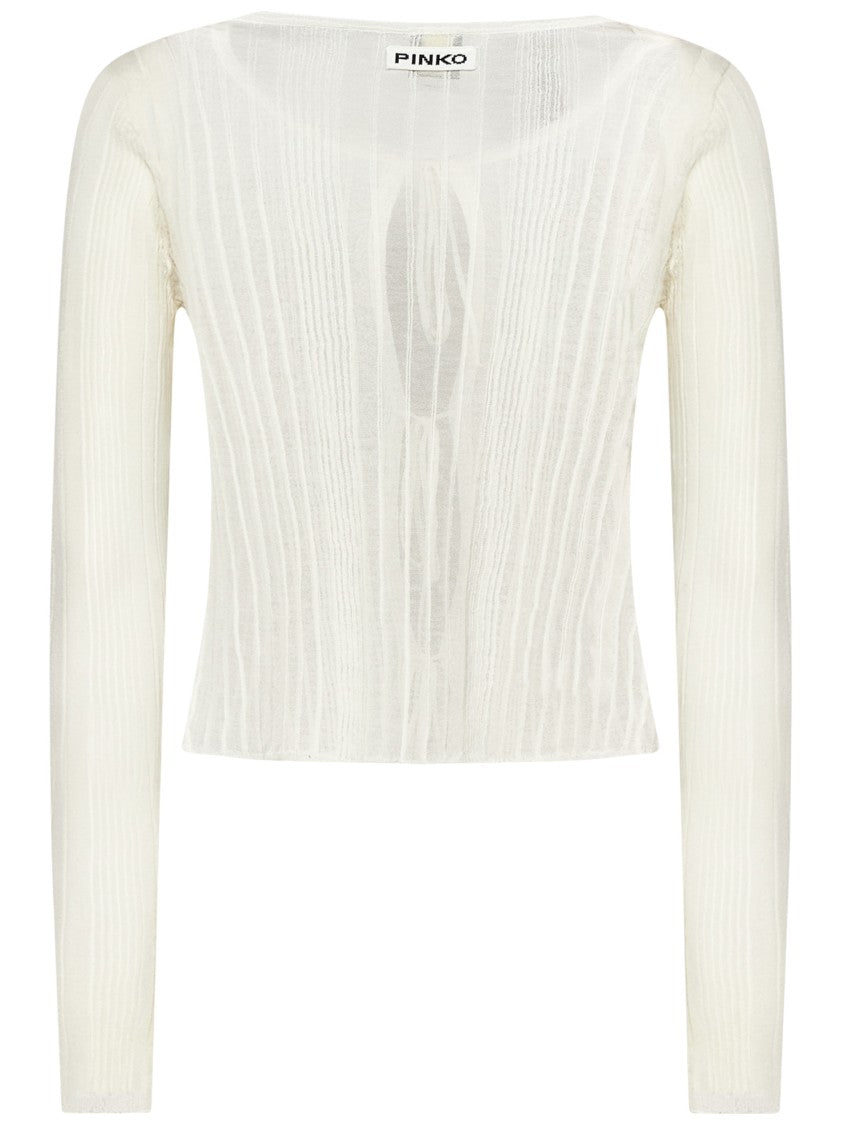 Pinko Ribbed Cardigan In Semi-Sheer Crepe Fabric