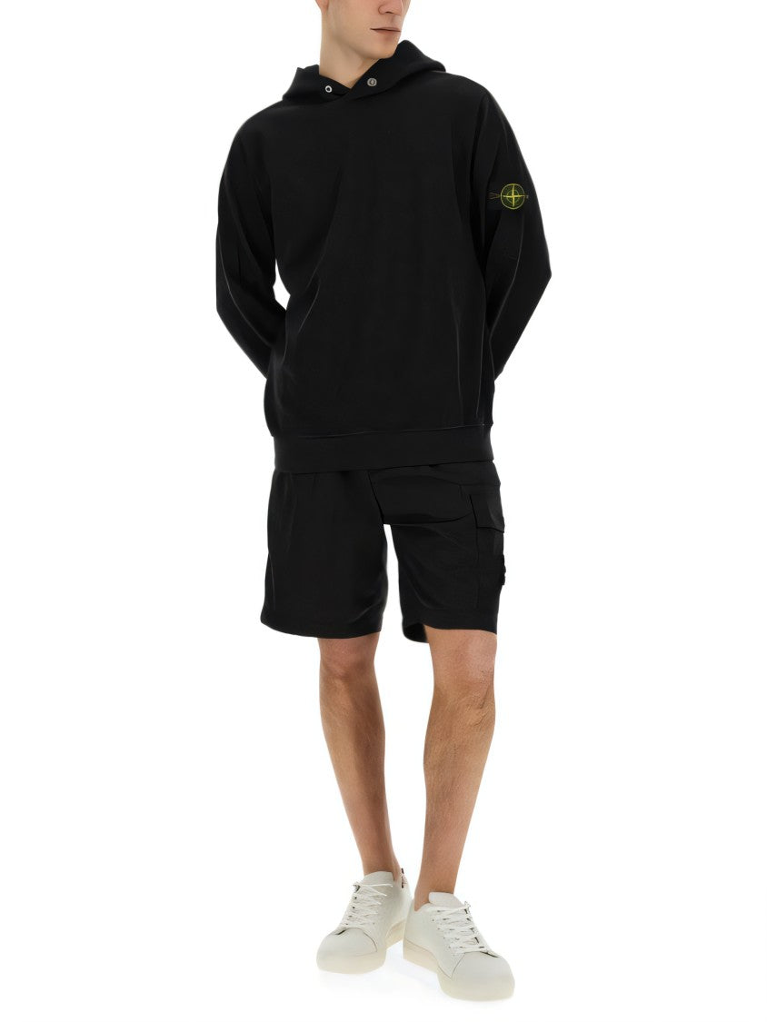 Stone Island Classic Black Hoodie With Distinctive Sleeve Logo