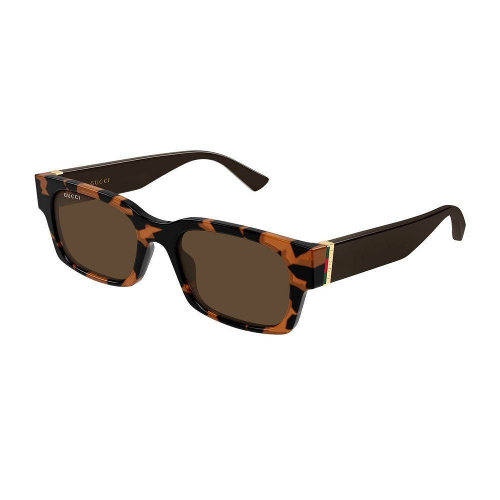 Gucci Bold Havana Rectangular Sunglasses With Gold Accents Gg2084s Linea Sigh