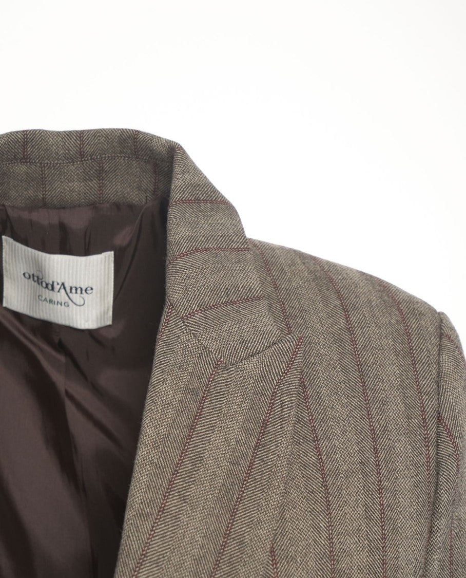 Ottod'ame Brown Pinstripe Blazer With Tailored Fit And Flap Pockets
