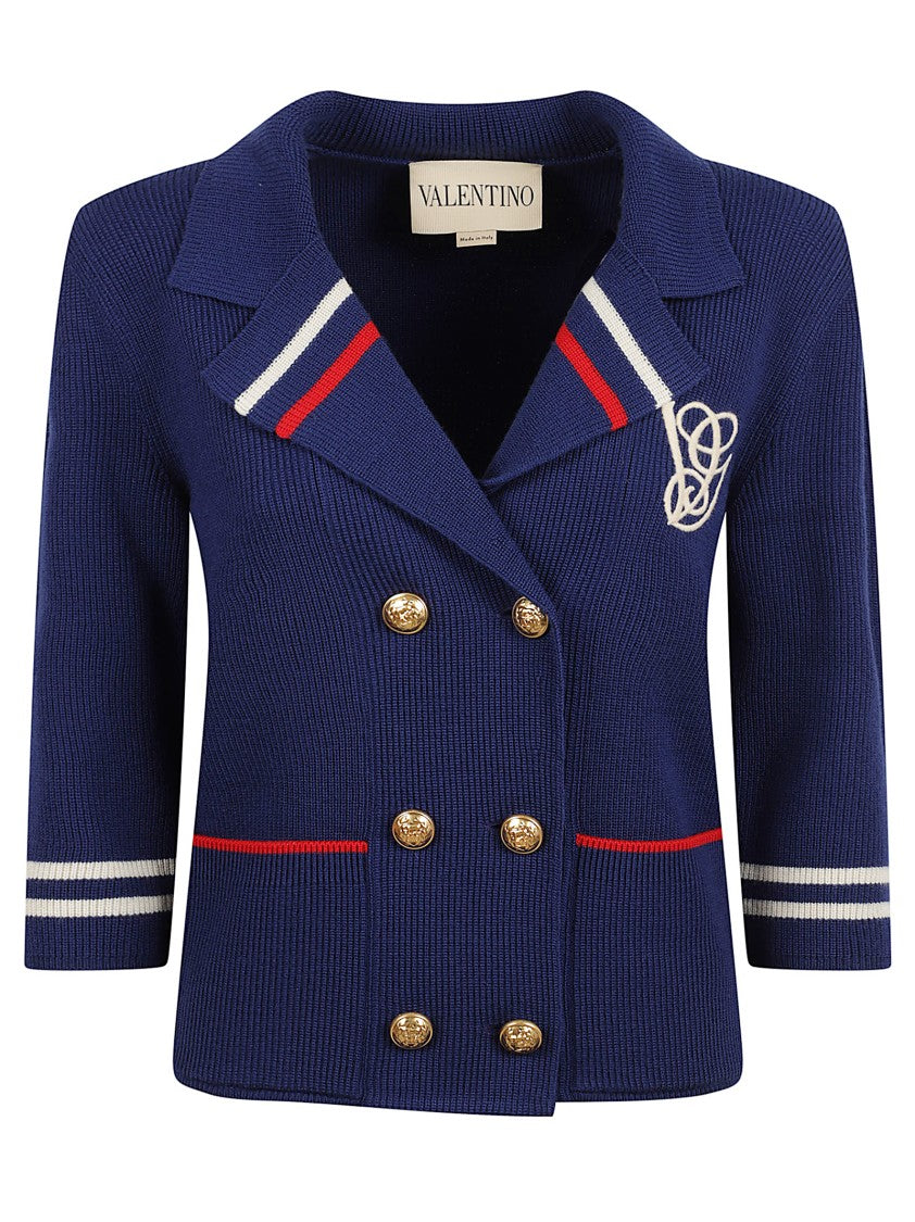 Valentino Garavani Cardigan In Blue Virgin Wool