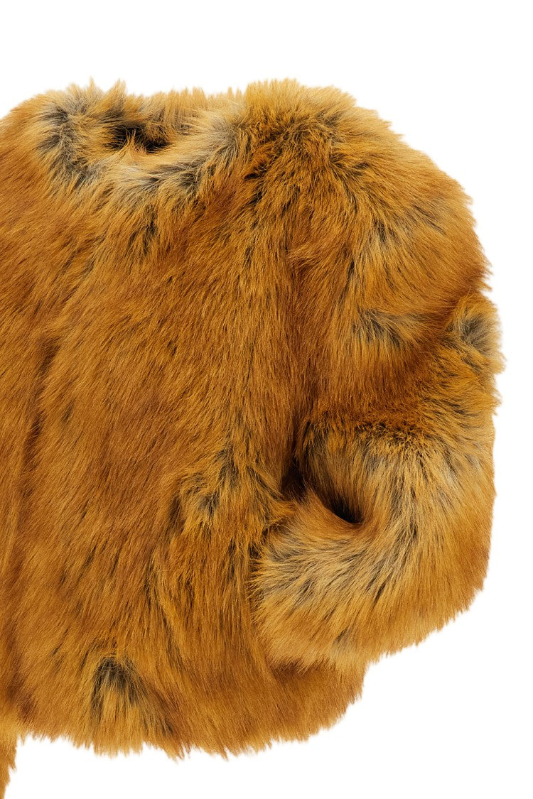 Stand Studio Cropped Faux Fur Bomber Jacket With Structured Shoulders And Relaxed Fit