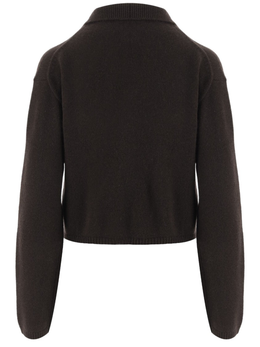 Allude Dark Brown Cropped Front Zip Cashmere Sweater