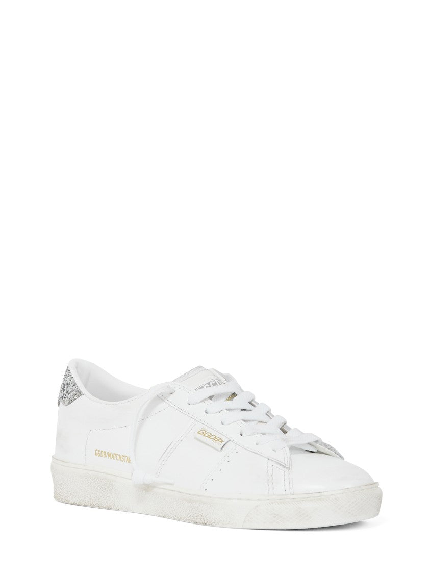 Golden Goose Star-Embellished Leather Sneakers With Glitter Heel