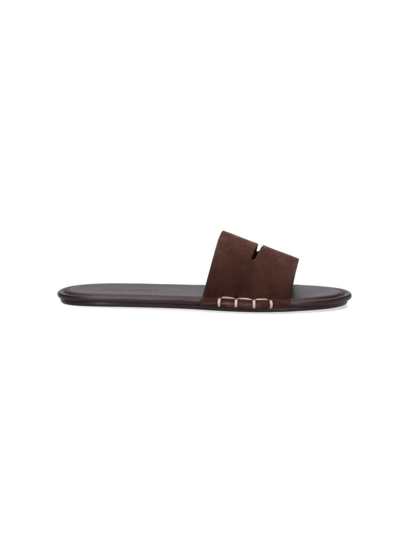 J. W. Anderson Dark Brown Calf Leather Open-Toe Slides With Contrasting Stitching