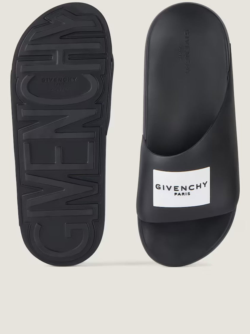 Givenchy Label Slide Black Polyurethane Logo Sandals