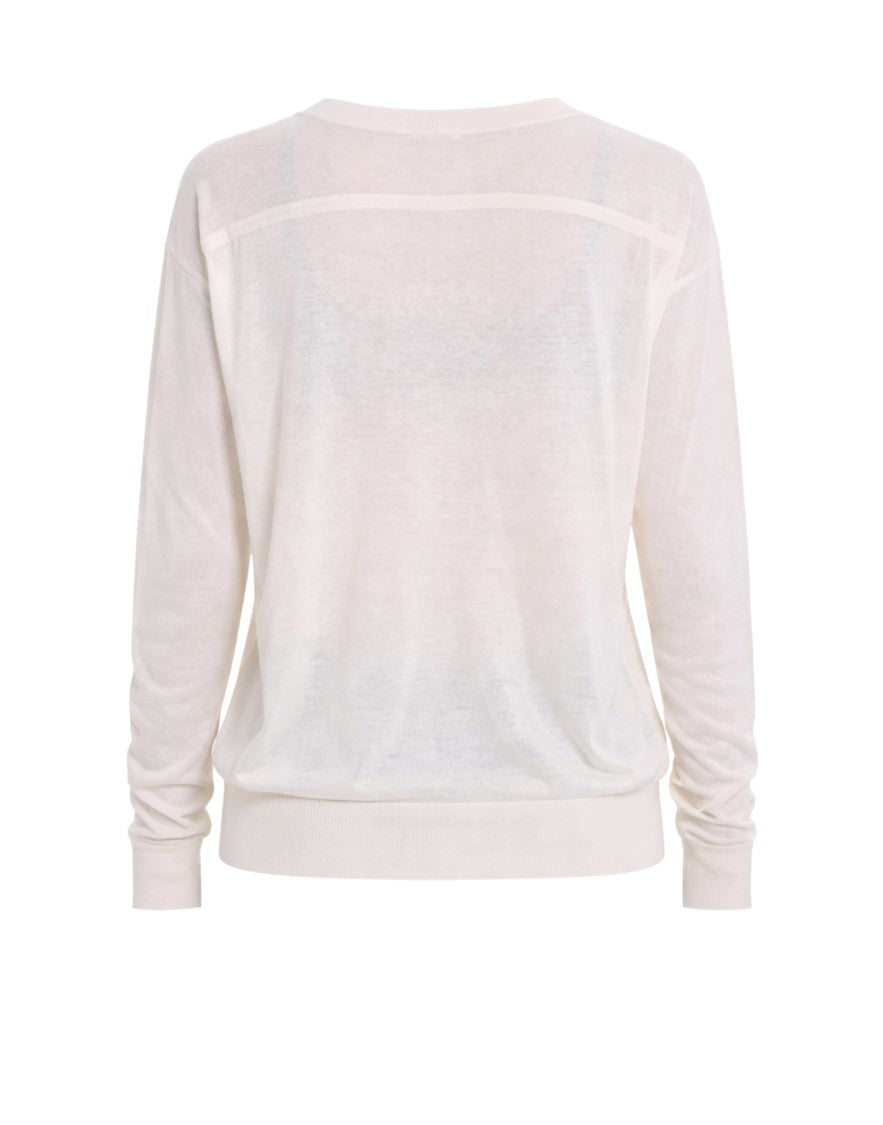 Hira Blue V-Neck Silk-Linen Blend Cardigan
