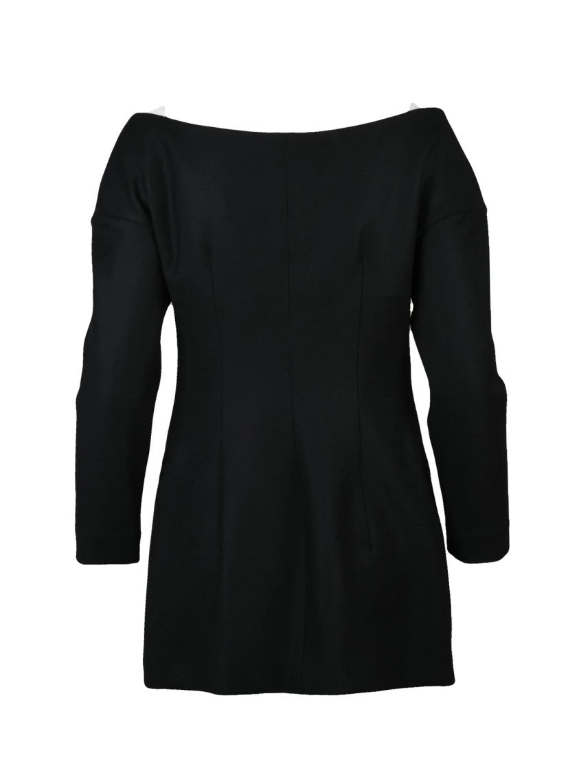 Alberta Ferretti Black Virgin Wool-Blend Boat-Neck Blazer