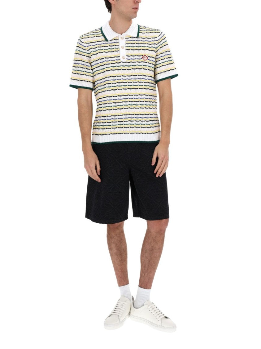 Casablanca Horizontal Stripes Contrasting Edges Polo Shirt