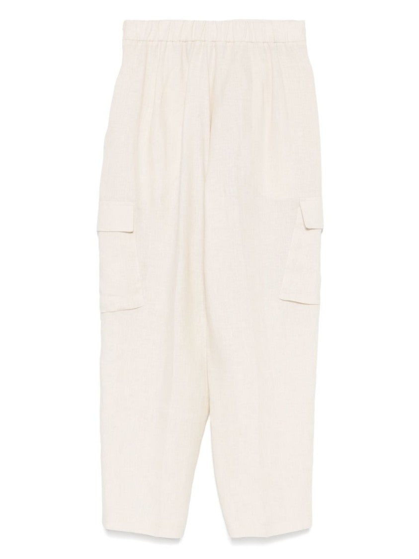Le Tricot Perugia Relaxed Fit Beige Linen Trousers
