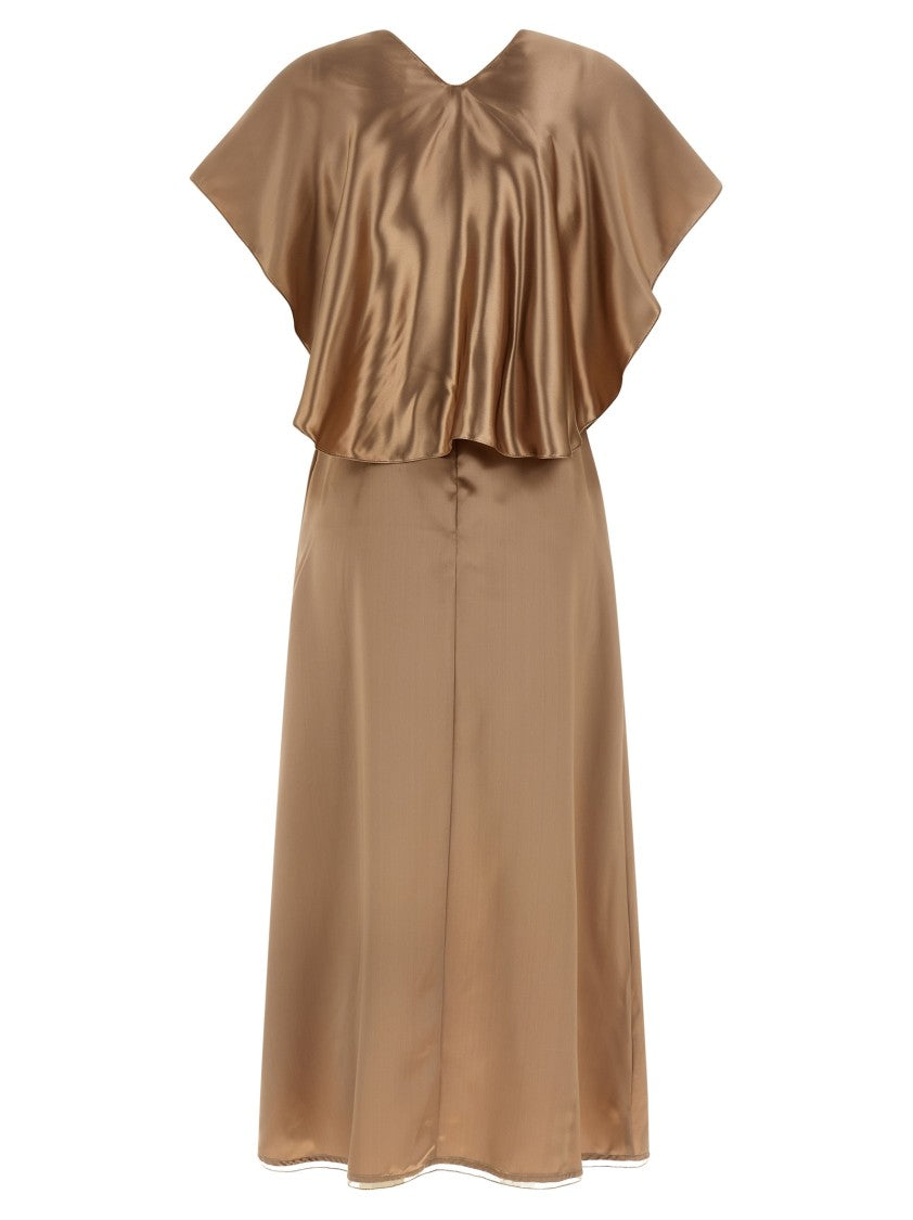 Fabiana Filippi Sweetheart Liquid Satin Dress With Cape
