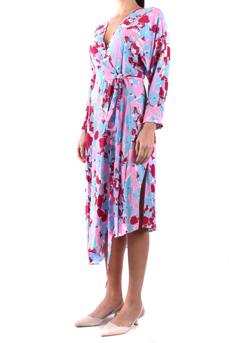 Diane Von Furstenberg Multicolor Floral Midi Dress Asymmetrical Belt