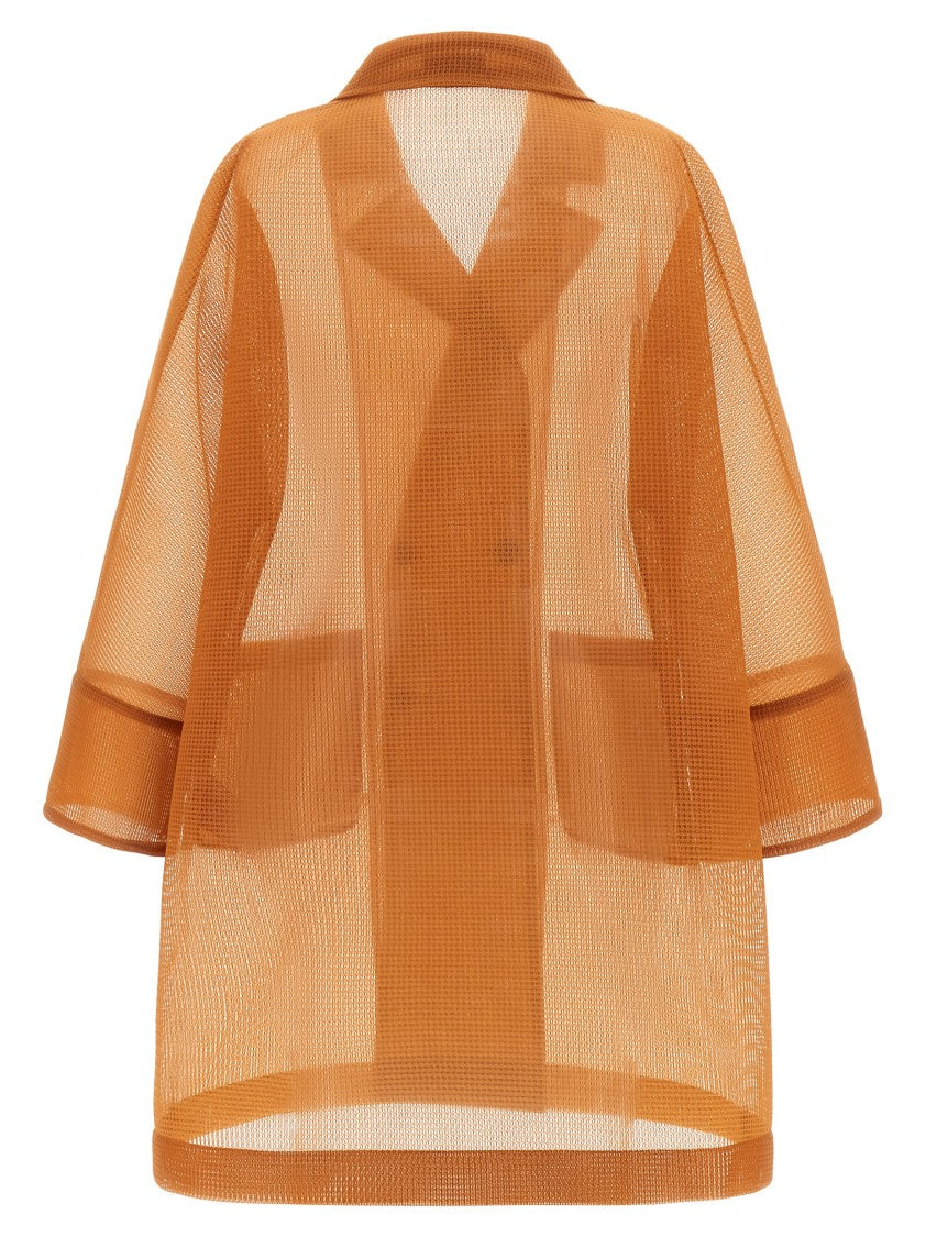 Herno Double-Breasted See-Through Mesh Coat