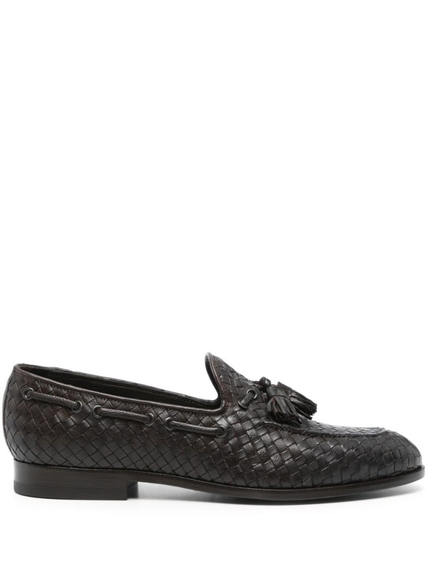 Tagliatore Woven Tassel Flat Shoes In Rich Brown Calf Leather