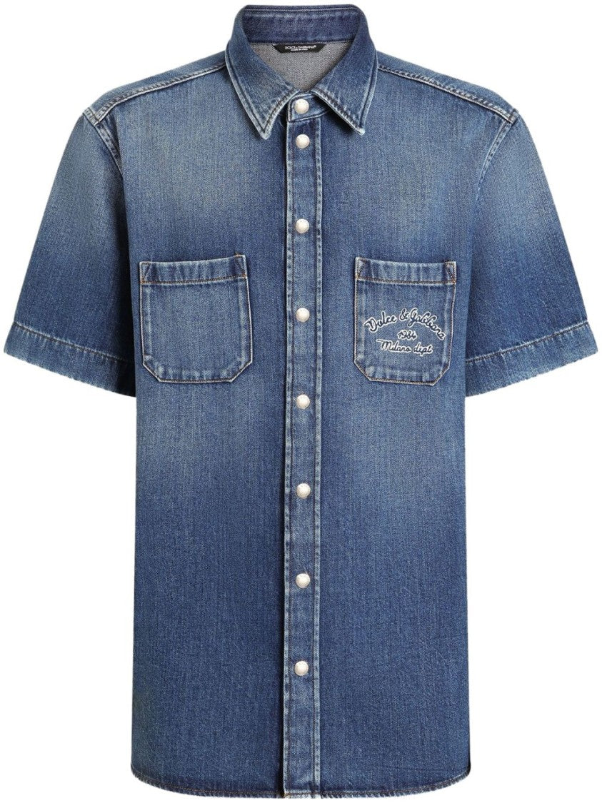 Dolce & Gabbana Denim Short-Sleeved Shirt With Press-Stud Fastening