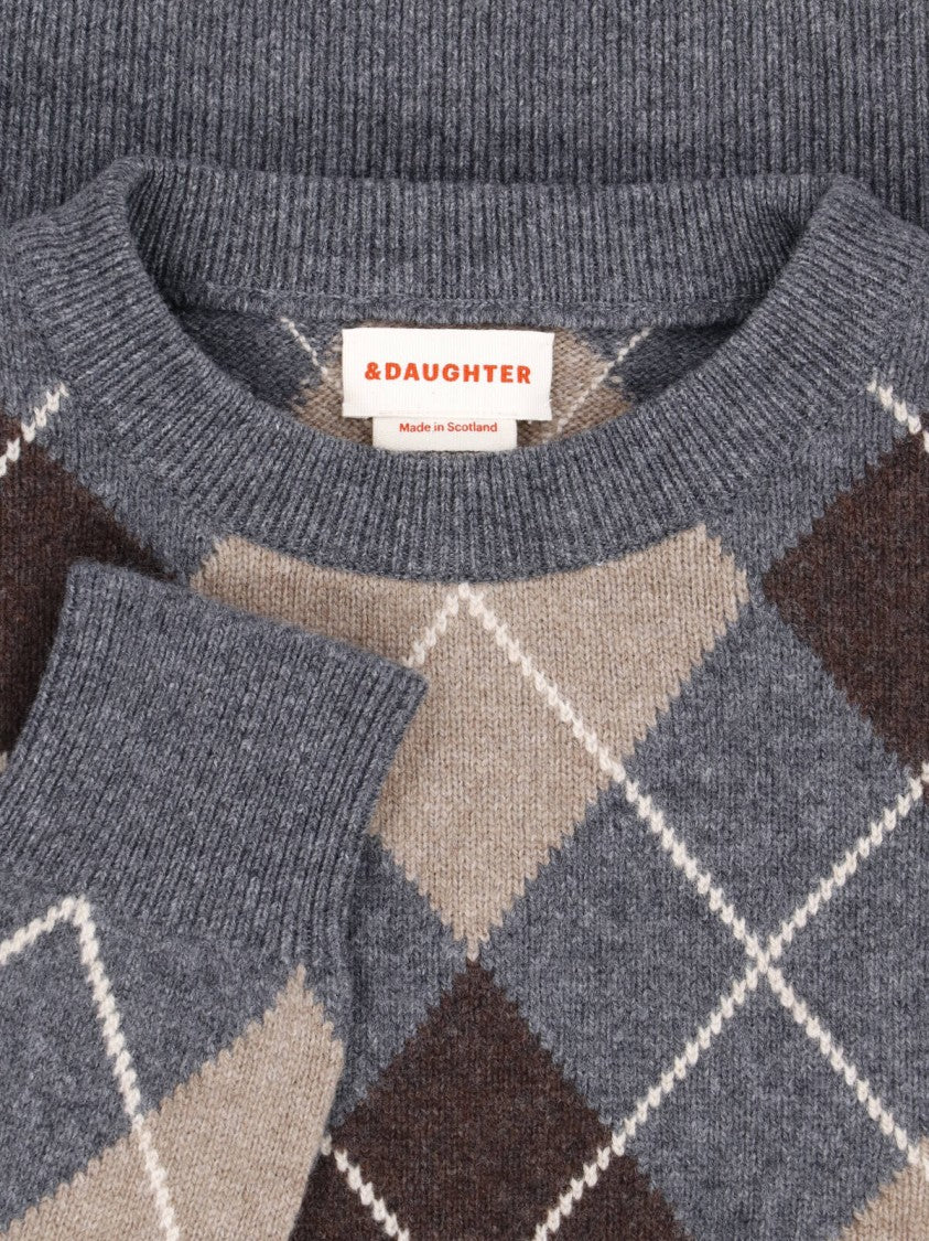 &Daughter Multicolor Argyle Pattern Knit Sweater With Classic Crew Neckline