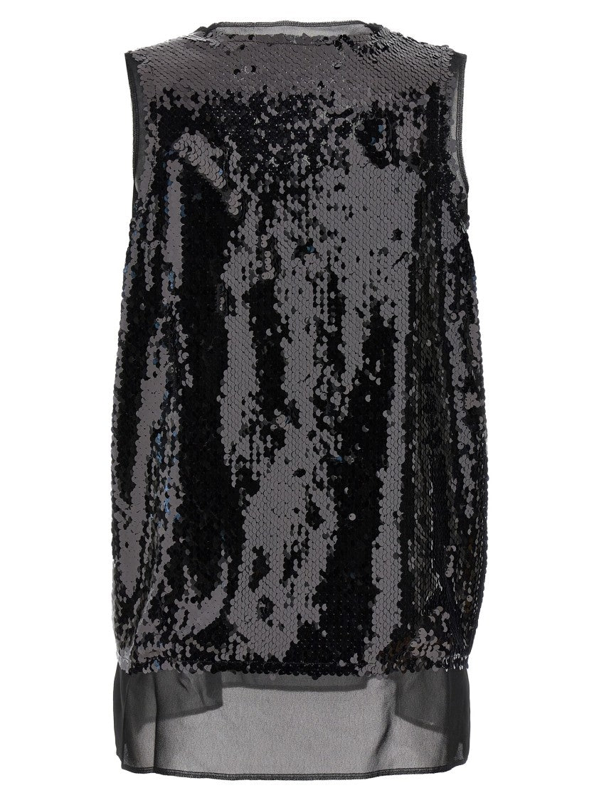 Comme Des Garçons Sleeveless Sheer Top With All-Over Black Sequins