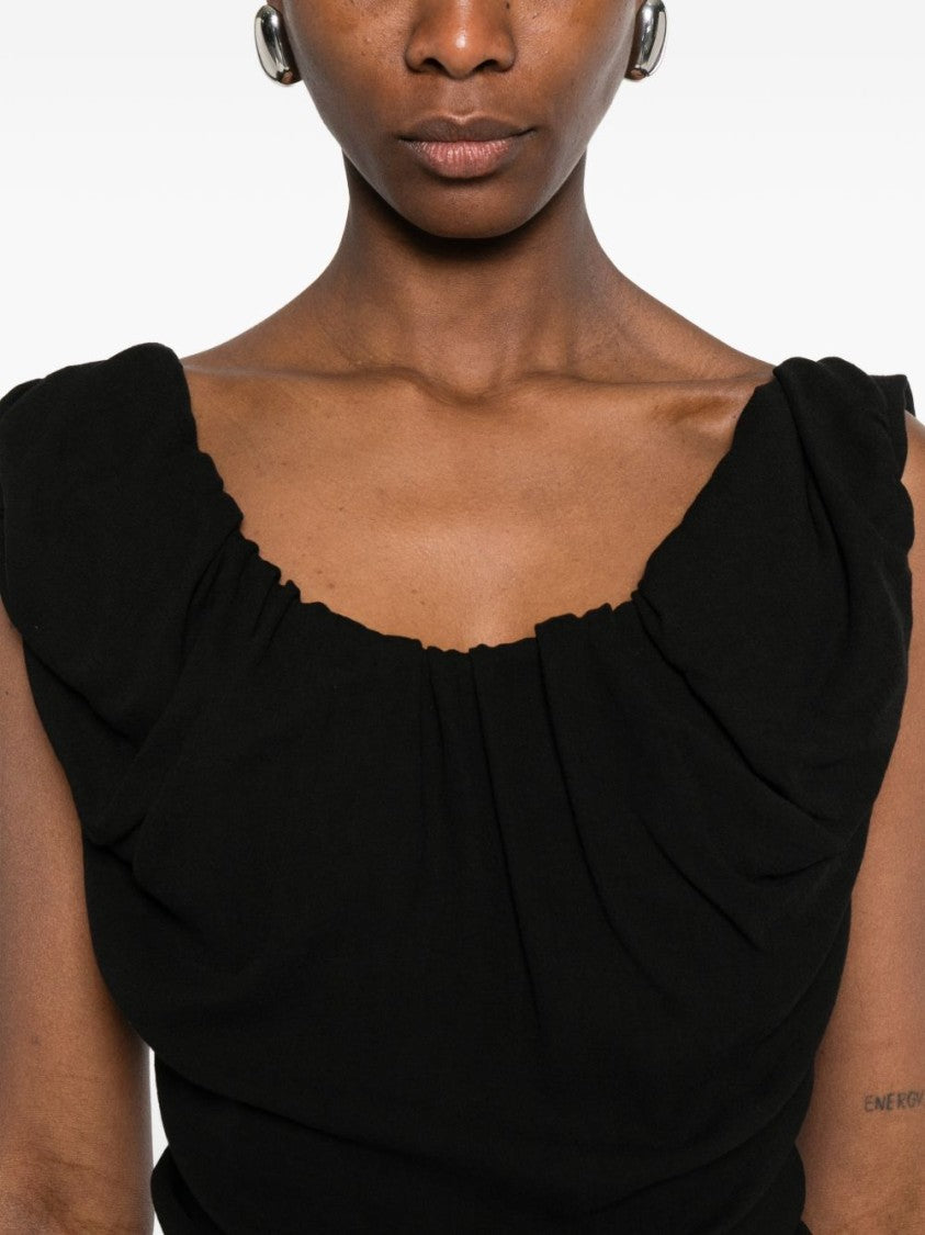 Vivienne Westwood Black Draped Sleeveless Square Neck Dress
