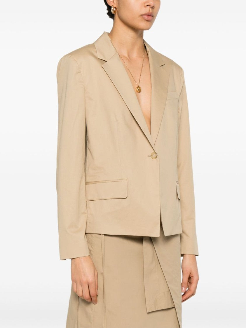 Boss Light Brown Cotton Blazer With Structured Shoulder Pads