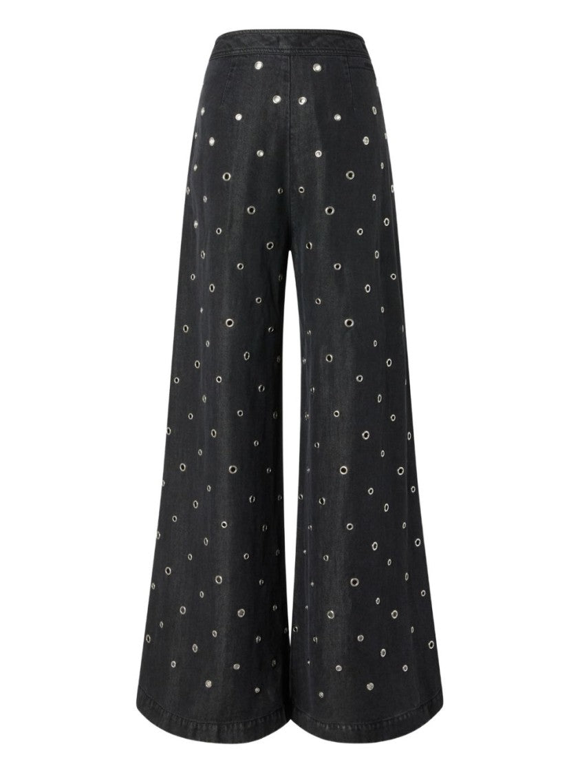 Pinko High-Waisted Wide-Leg Trousers With Metallic Eyelets
