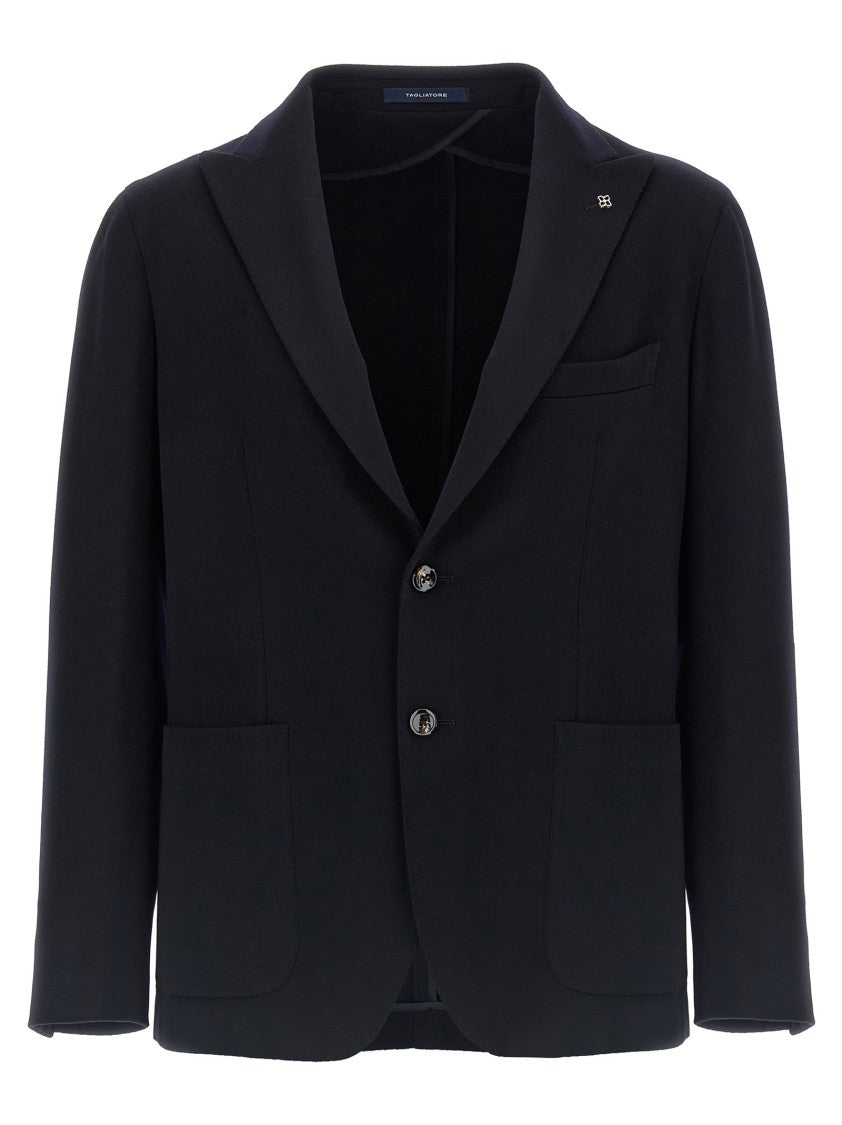 Tagliatore Deconstructed Black Cashmere Blazer With Removable Brooch