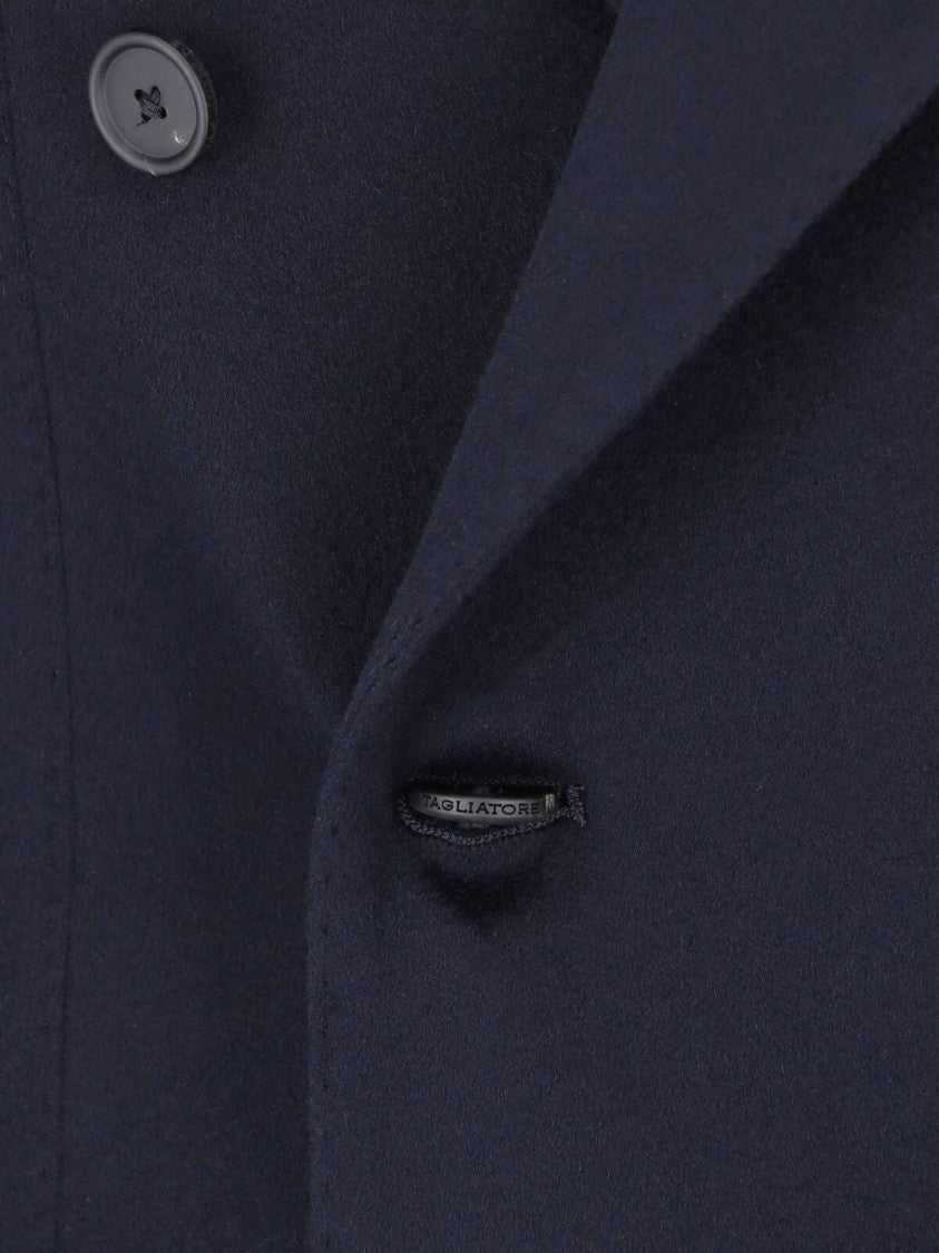 Tagliatore Navy Blue Double-Breasted Cashmere Blazer With Peak Lapel