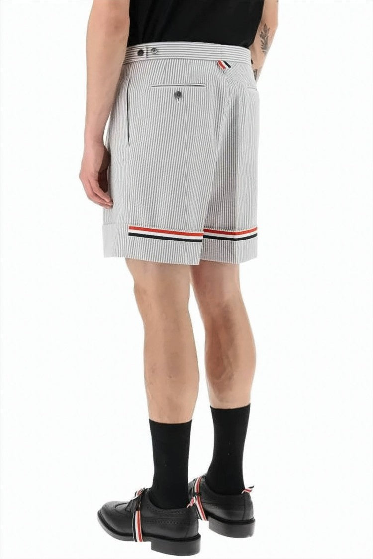 Thom Browne Tailored White Shorts With Subtle Pinstripe And Tricolor Detail