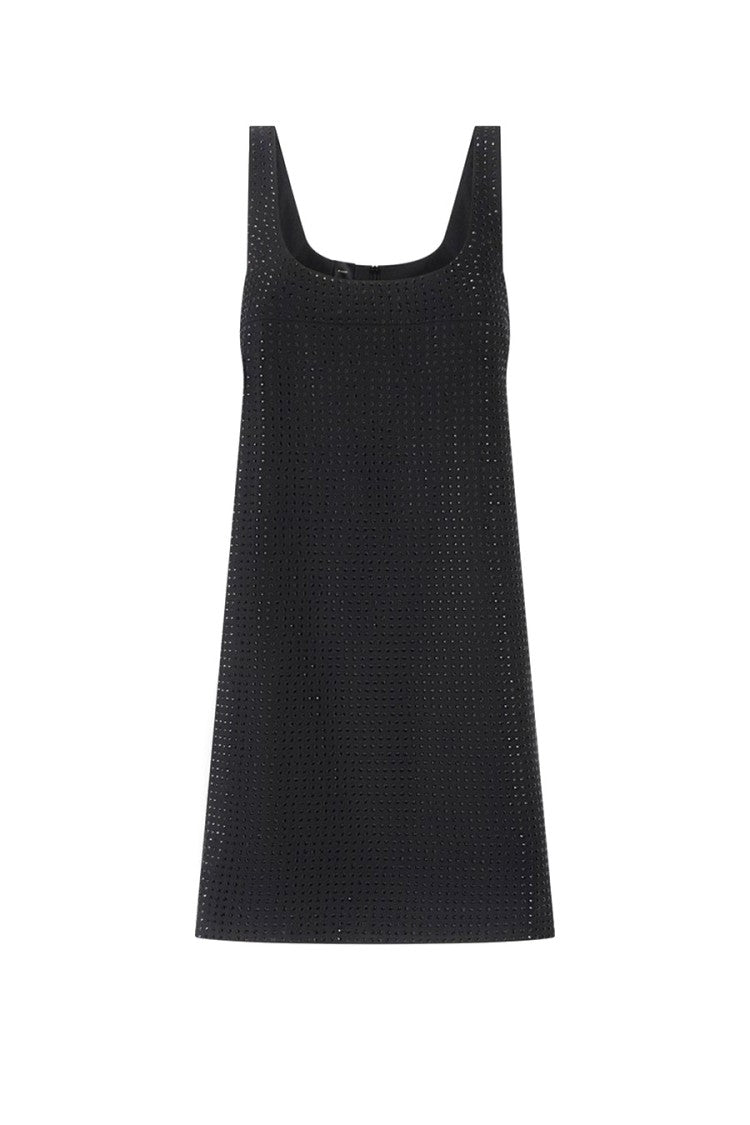 Pinko Black Polyester-Viscose Crystal-Embellished Mini Dress
