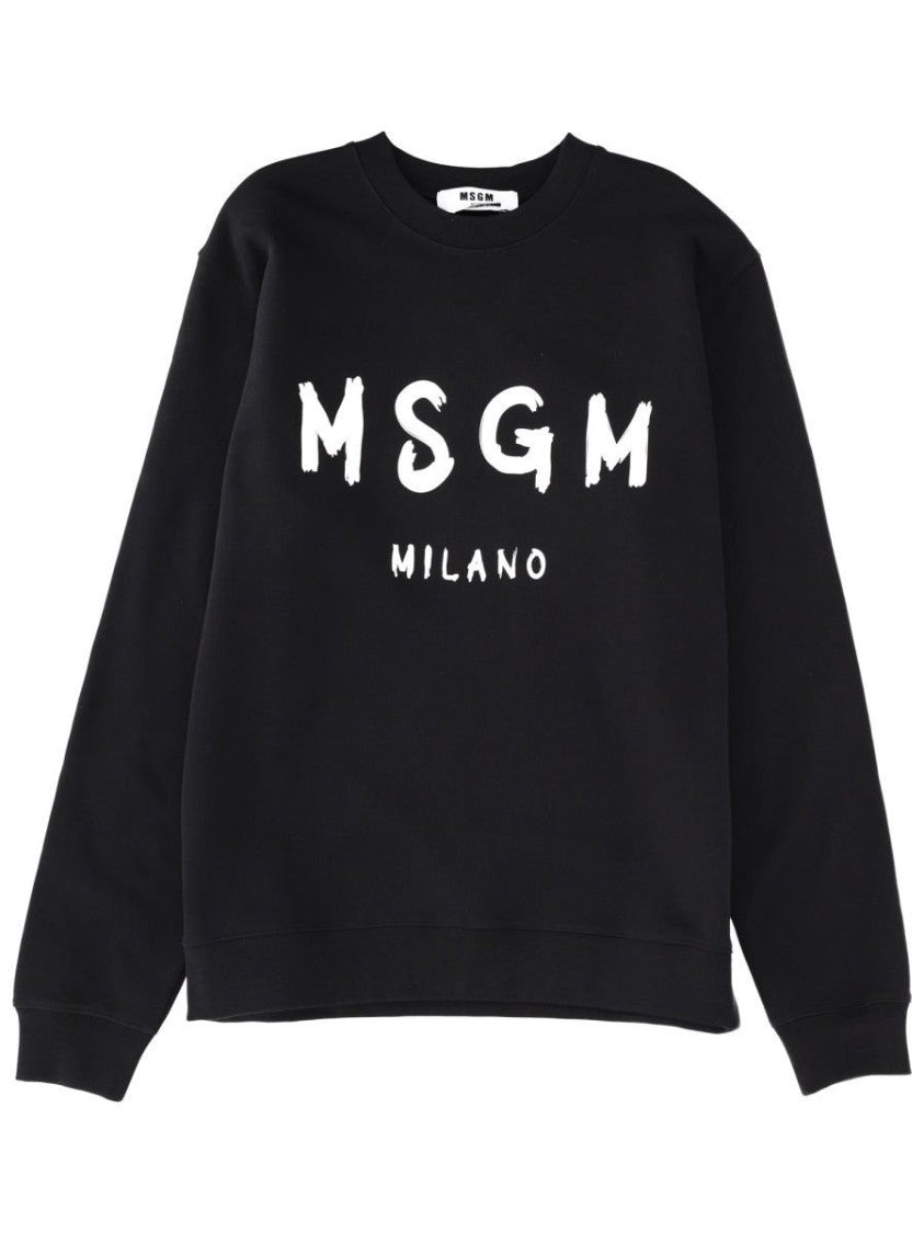 Msgm Long-Sleeve Black Sweatshirt With Hand-Painted Logo
