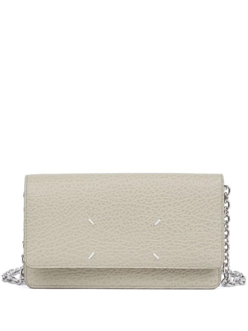Maison Margiela Textured Rectangular Wallet With Silver-Tone Chain Strap