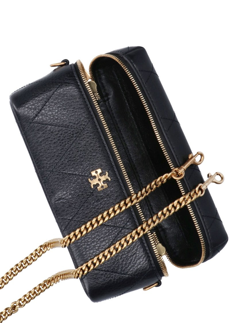Tory Burch Black Leather Kira Diamond Top Handle Bag